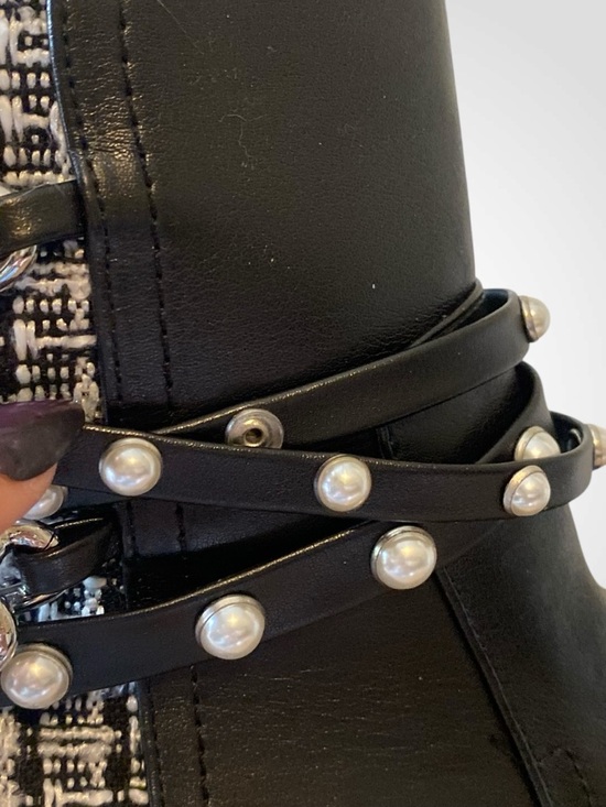 Nine West | Black Chain & Pearl-Embellished Ankle Boot | Punk Rock Boots NWOB - Picture 12 of 13